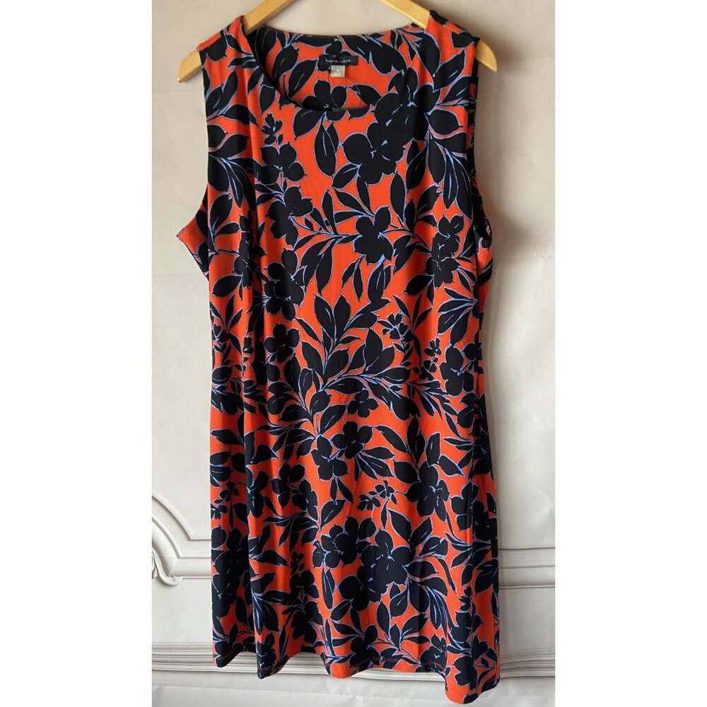 ✨Tommy Hilfiger Sleeveless Red Floral Dress Navy Leaf Print 16 NWT